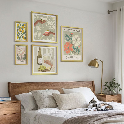 Set of 5 wall art pieces Flowers and fruits vintage style