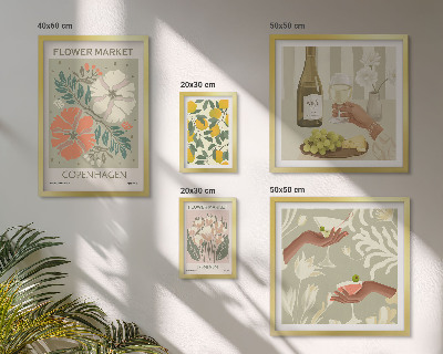 Set of 5 wall art pieces Flowers and fruits vintage style