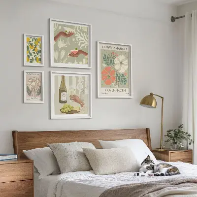 Set of 5 vintage style wall art pieces featuring flowers and fruits