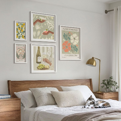 Set of 5 wall art pieces Flowers and fruits vintage style
