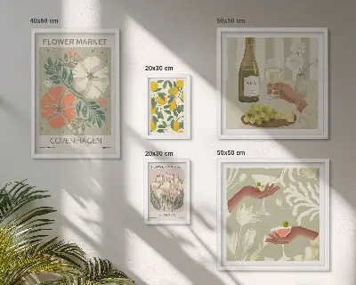 Set of 5 vintage style wall art pieces featuring flowers and fruits
