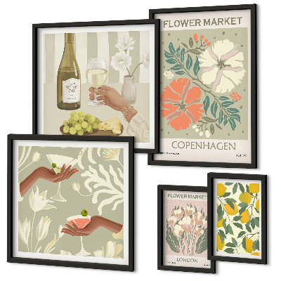 Set of 5 wall art pieces Flowers and fruits vintage style