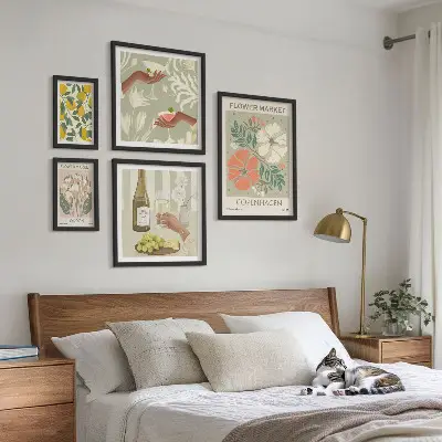 Set of 5 vintage style wall art pieces featuring flowers and fruits