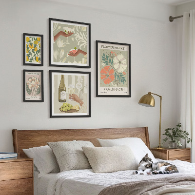 Set of 5 wall art pieces Flowers and fruits vintage style