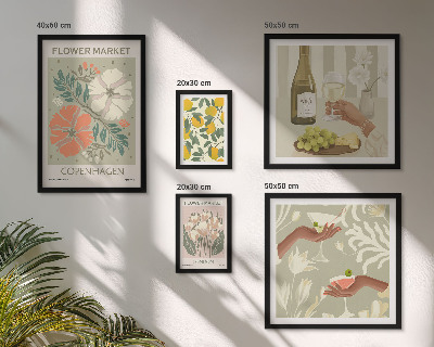 Set of 5 wall art pieces Flowers and fruits vintage style