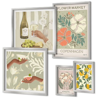 Set of 5 wall art pieces Flowers and fruits vintage style
