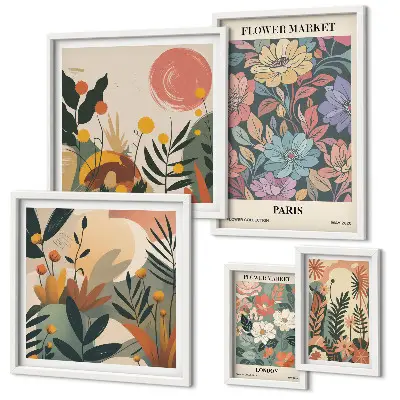Gallery wall art set with floral motifs of Paris and London