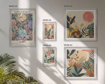 Gallery wall art set with floral motifs of Paris and London