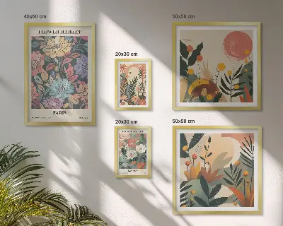 Gallery wall art set with floral motifs of Paris and London