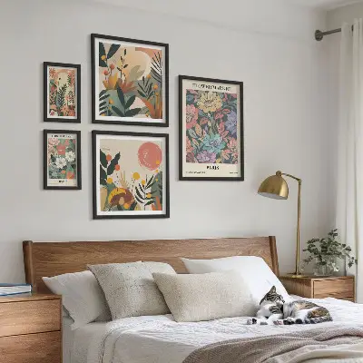 Gallery wall art set with floral motifs of Paris and London