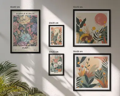 Gallery wall art set with floral motifs of Paris and London