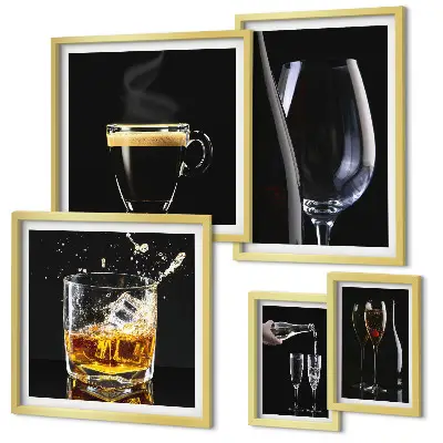 Set of 5 wall art pieces featuring a cocktail bar theme