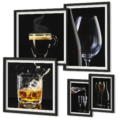 Set of 5 wall art pieces featuring a cocktail bar theme
