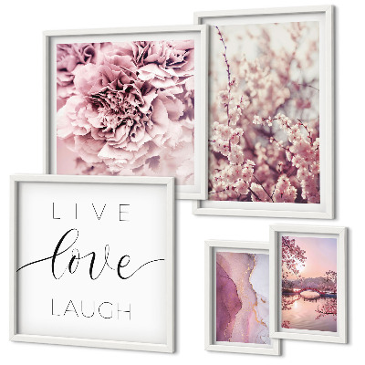 Framed photo set Floral motifs pastel slogans