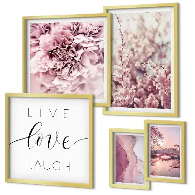 Framed photo set with floral motifs and pastel slogans