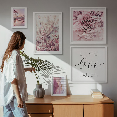 Framed photo set Floral motifs pastel slogans
