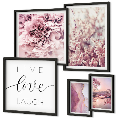 Framed photo set Floral motifs pastel slogans