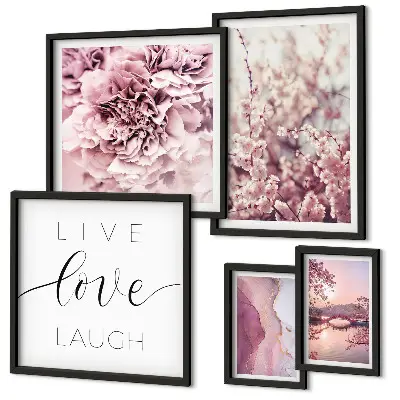 Framed photo set with floral motifs and pastel slogans
