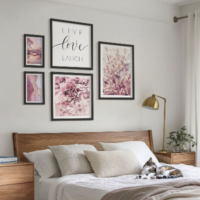 Framed photo set Floral motifs pastel slogans