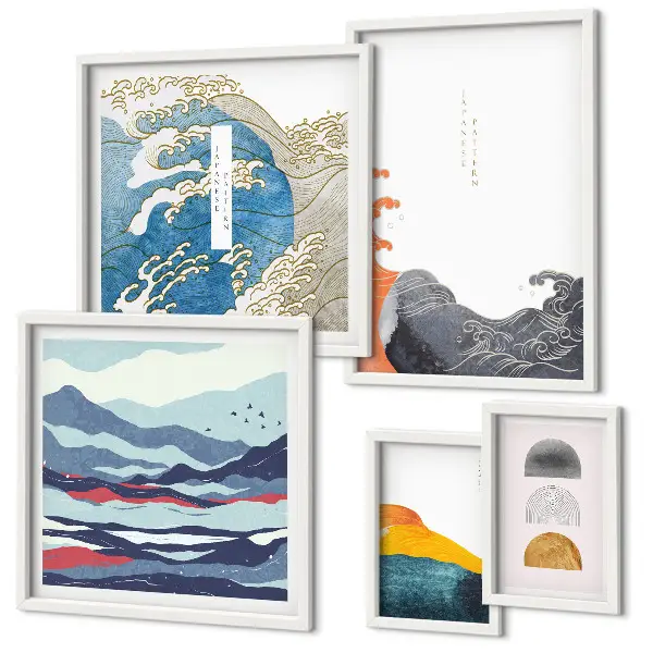 Japanese style gallery wall waves and mountains decorative art set