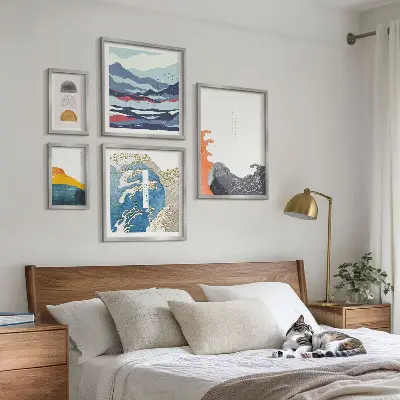 Japanese style gallery wall waves and mountains decorative art set