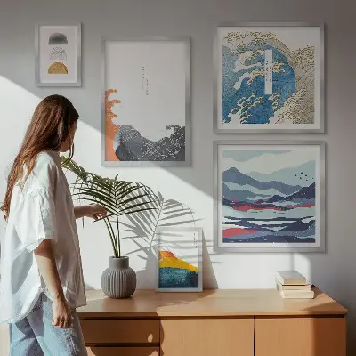 Japanese style gallery wall waves and mountains decorative art set