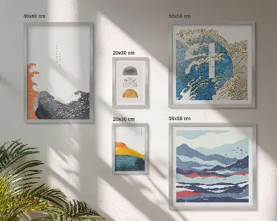 Japanese style gallery wall waves and mountains decorative art set