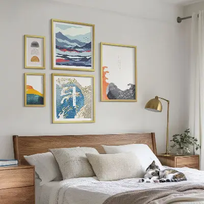 Japanese style gallery wall waves and mountains decorative art set