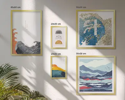 Japanese style gallery wall waves and mountains decorative art set