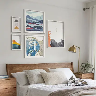 Japanese style gallery wall waves and mountains decorative art set