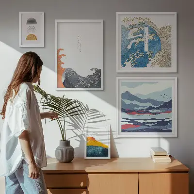 Japanese style gallery wall waves and mountains decorative art set