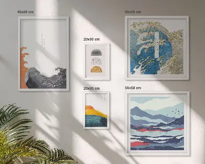 Japanese style gallery wall waves and mountains decorative art set