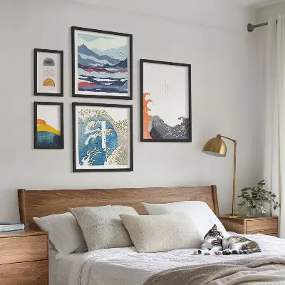 Japanese style gallery wall waves and mountains decorative art set