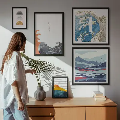 Japanese style gallery wall waves and mountains decorative art set