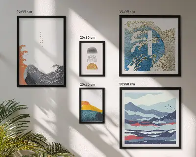 Japanese style gallery wall waves and mountains decorative art set