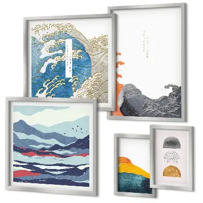Japanese style gallery wall waves and mountains decorative art set