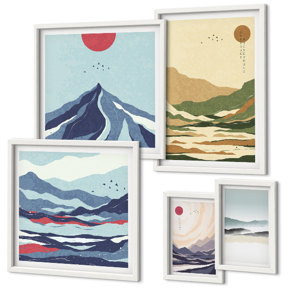 Set of 5 wall art pieces Mountain landscapes nature