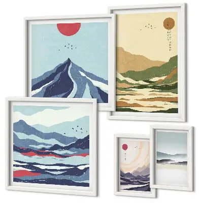Set of 5 wall art pieces featuring mountain landscape nature scenes