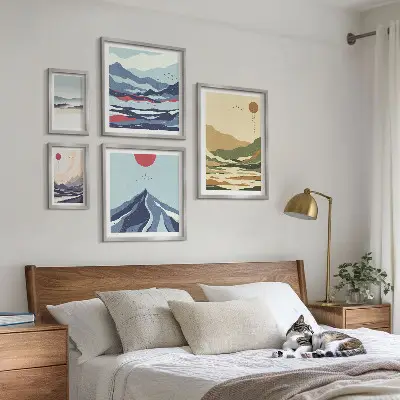Set of 5 wall art pieces featuring mountain landscape nature scenes