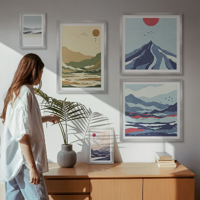 Set of 5 wall art pieces Mountain landscapes nature