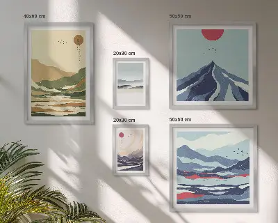 Set of 5 wall art pieces featuring mountain landscape nature scenes