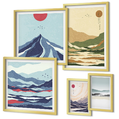 Set of 5 wall art pieces Mountain landscapes nature