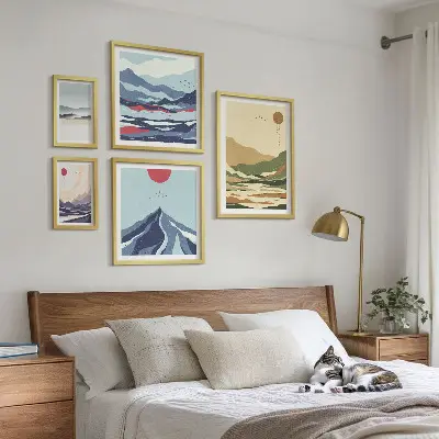 Set of 5 wall art pieces featuring mountain landscape nature scenes