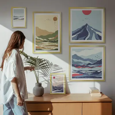 Set of 5 wall art pieces featuring mountain landscape nature scenes