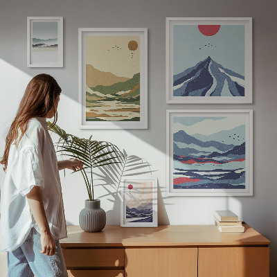 Set of 5 wall art pieces Mountain landscapes nature