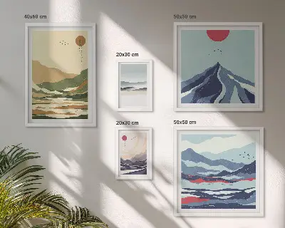 Set of 5 wall art pieces featuring mountain landscape nature scenes