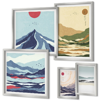 Set of 5 wall art pieces Mountain landscapes nature
