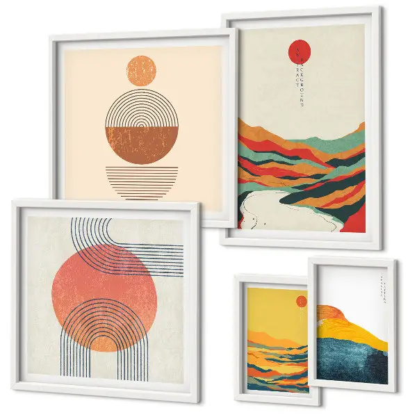 Abstract geometric landscape wall art set of 5 pieces