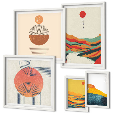 Set of 5 wall art pieces Abstract geometric landscapes