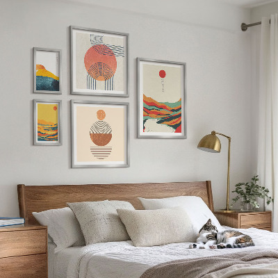 Set of 5 wall art pieces Abstract geometric landscapes